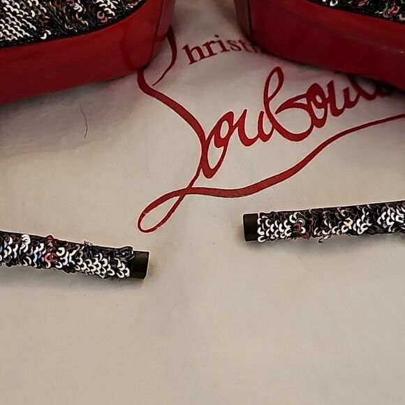 Christian Louboutin Pigalle Follies 100 Reversable Sequin Pointed Pumps 39.5 - Picture 7 of 12
